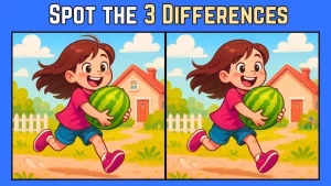 Spot the Difference Challenge: Can You Find the 3 Hidden Differences in the Girl with Watermelon Image?