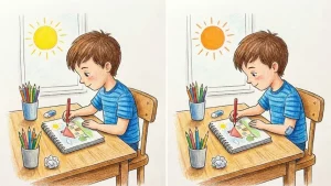 Spot the Difference Test: Find 3 Differences in the Boy Drawing Image